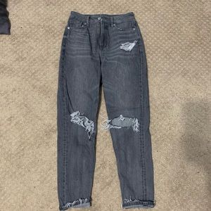 Grey mom jeans- with rips